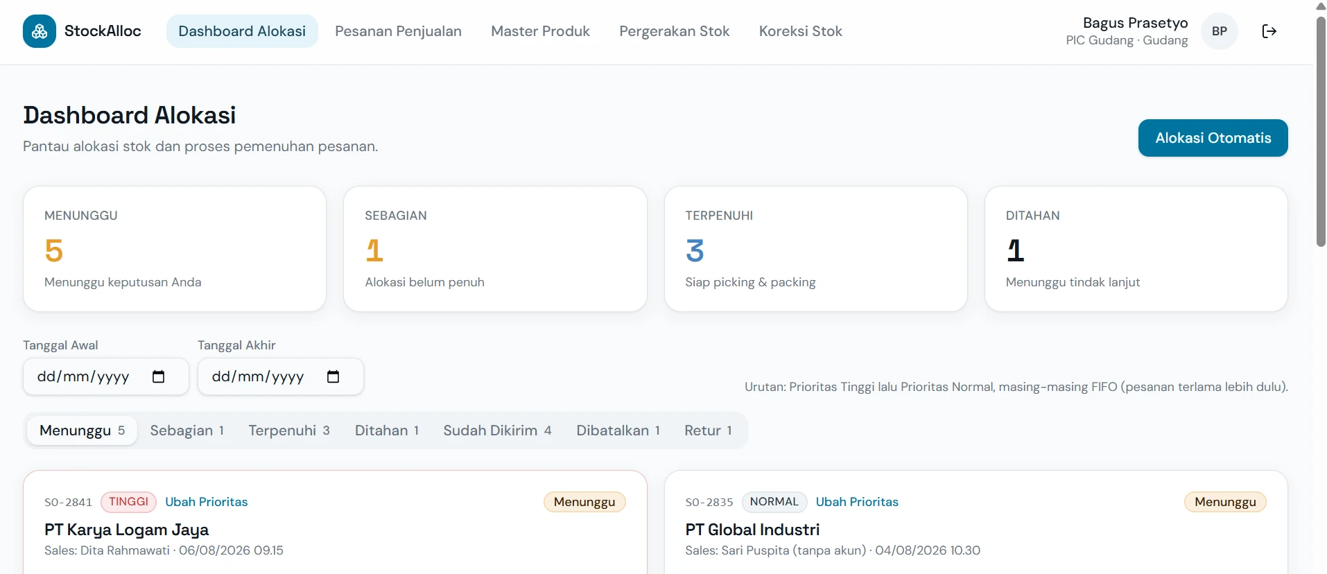 StockAlloc Dashboard Alokasi
